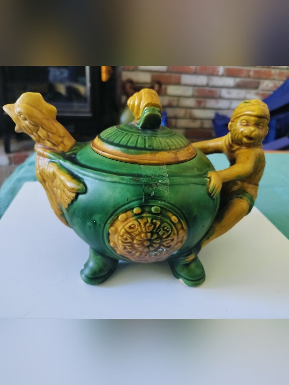 Vintage Minton Style Majolica Figural Teapot Monkey Rooster Snail Ceramic Decor